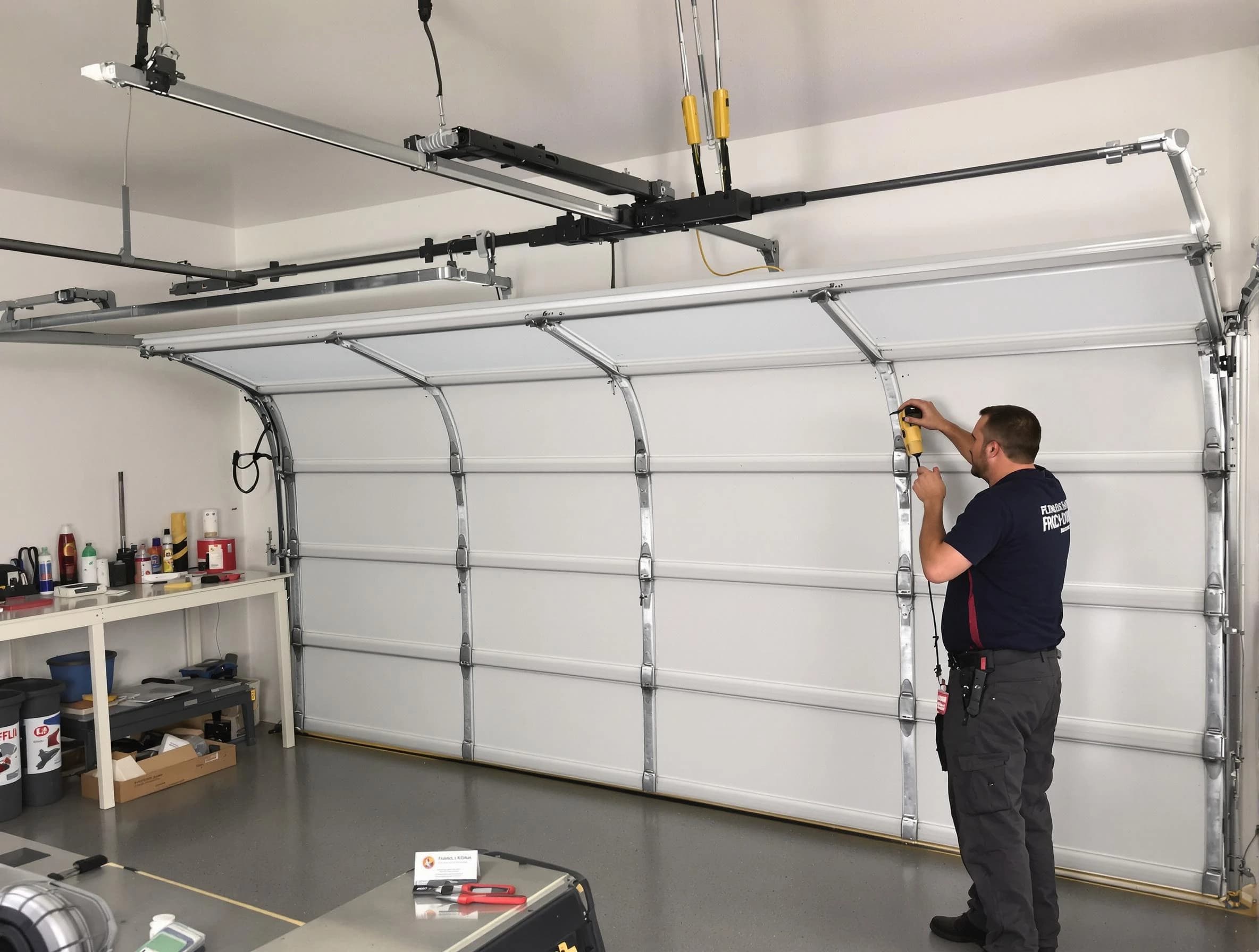 Franklin Park Garage Door Repair certified technician performing overhead door system repair in Franklin Park